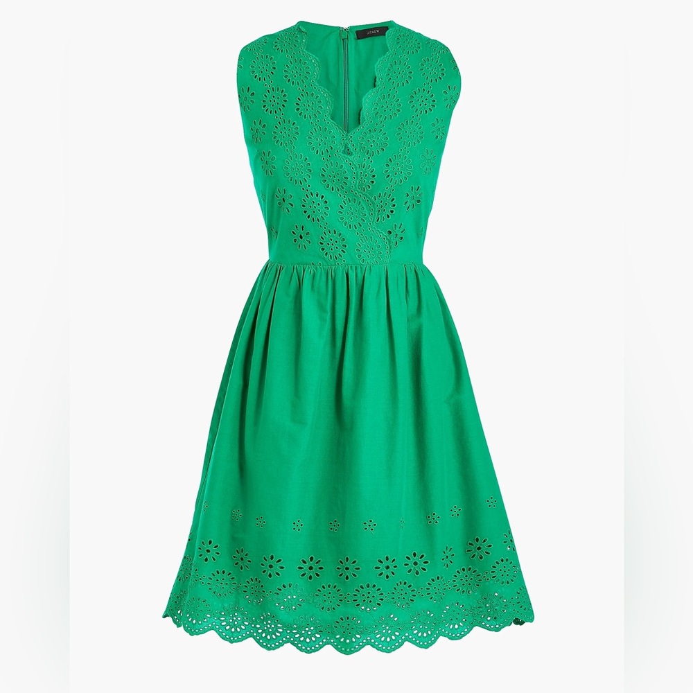 J-crew Sleeveless Green Eyelet A-Line Dress